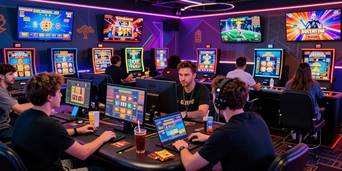 Engaged players enjoying the excitement of KK55 online games in a vibrant digital casino environment
