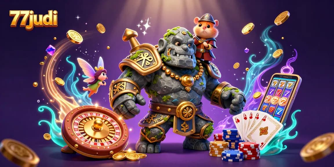 Win big with 77judi in a vibrant casino scene filled with games and radiant treasures.