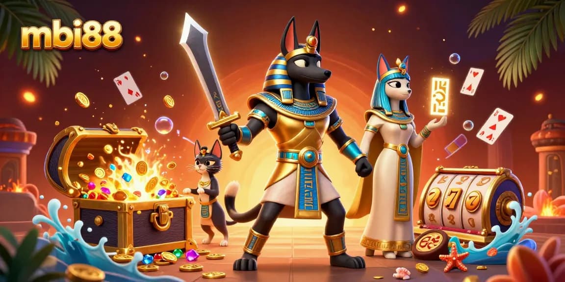 Experience thrilling gaming with mbi88 featuring vibrant characters and dynamic casino elements in a rich 3D illustration.