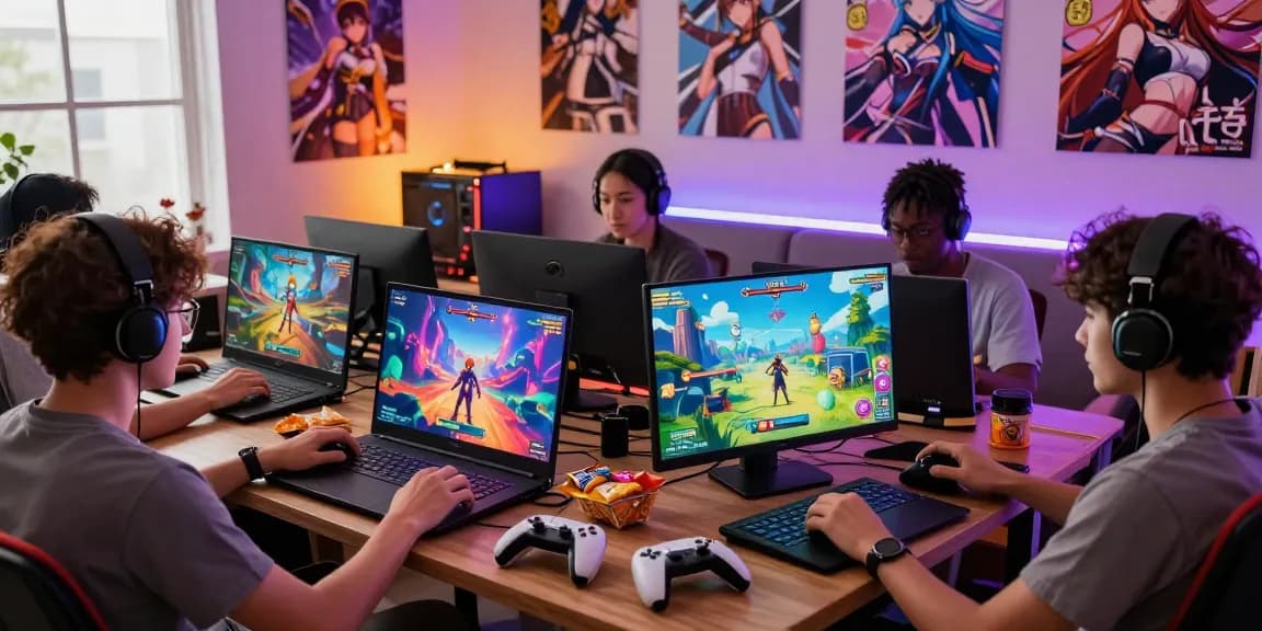 Engaging players enjoying an ecchi game in a cozy gaming room, with vibrant graphics and multiplayer interactions.