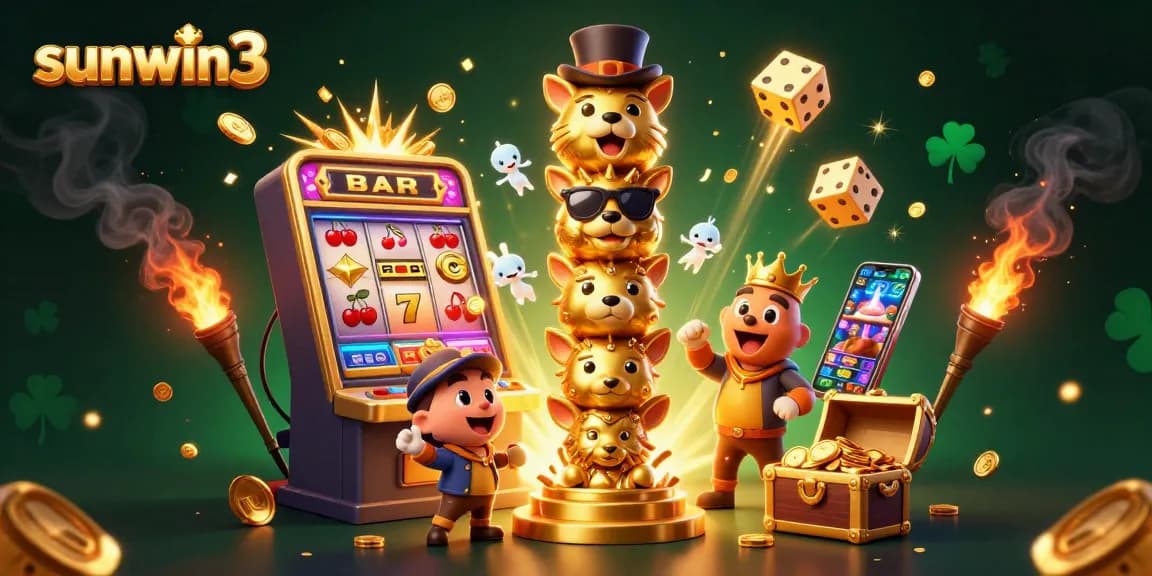 Experience the excitement of sunwin3 with vibrant 3D cartoon illustrations of golden totem poles and jackpot rewards.