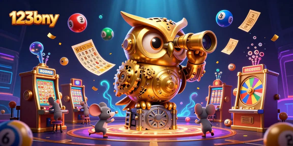 Experience dynamic gaming action with 123bny, showcasing vivid casino elements in an animated 3D scene.