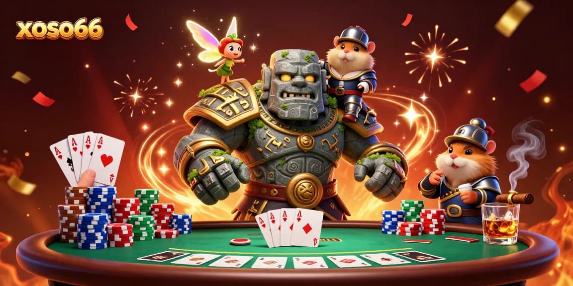 Engage in exciting gaming action at xoso66, featuring a mystical golem and fairy casting magic.