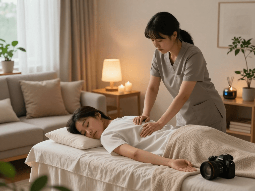 의왕출장마사지 experience in a tranquil home setting with a professional therapist providing calming therapy.