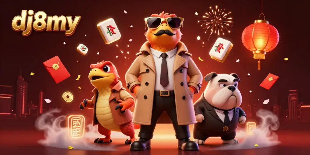 Engage in thrilling casino action at dj8my with raptors sneaking into VIP lounge in a vibrant 3D illustration.