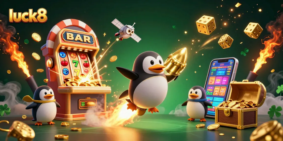 Join the excitement at luck8, where a golden penguin ventures through a casino-themed galaxy!