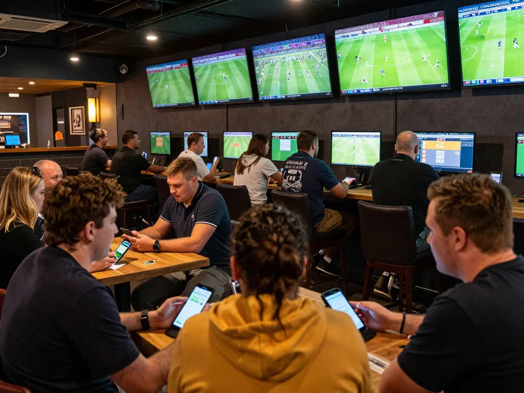 Engaged bettors following keo nha cai hom nay during live sports events at a modern venue.