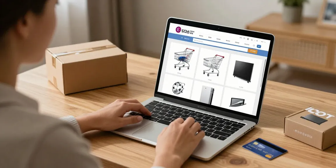 An online shopper reviews the best e-commerce options for sina magnetica products, showcasing digital marketplace deals.