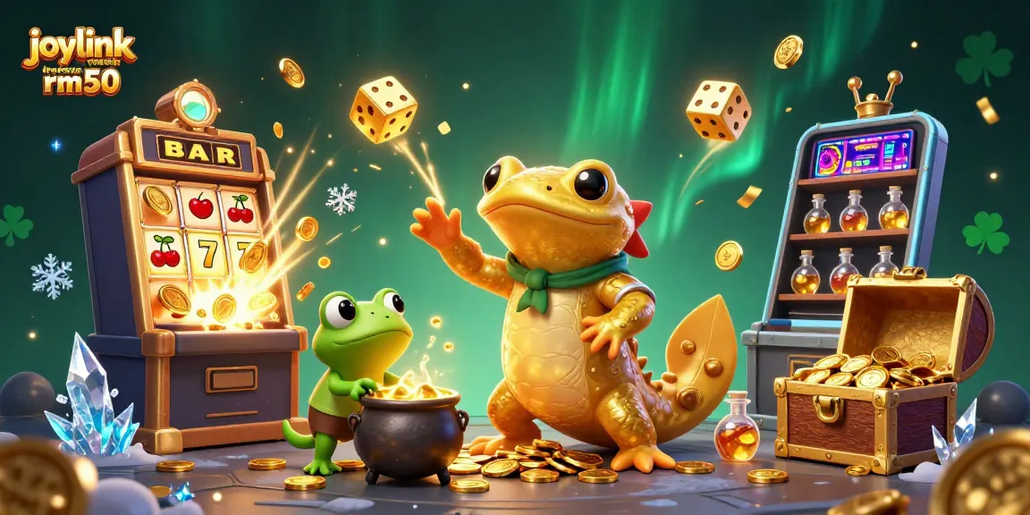 Spin the joylink free credit rm50 slot machine with bursting coins and a magical laboratory scene.