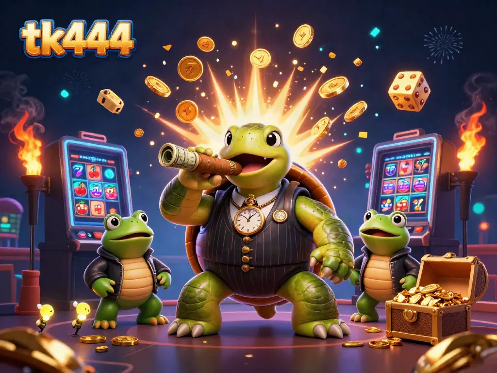 Experience the excitement of tk444 with this vibrant 3D casino illustration featuring a snapping turtle mobster.