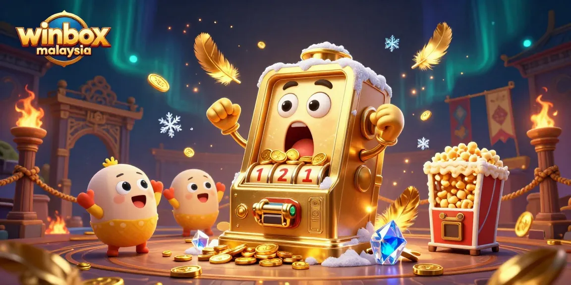 Feel the excitement of winbox malaysia with the golden slot machine hitting a jackpot and coins flying!
