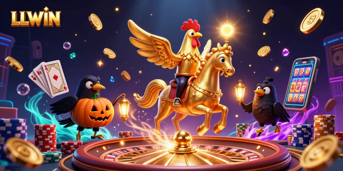 Experience thrilling gaming action at LLWIN as golden rooster and companions illuminate the casino.