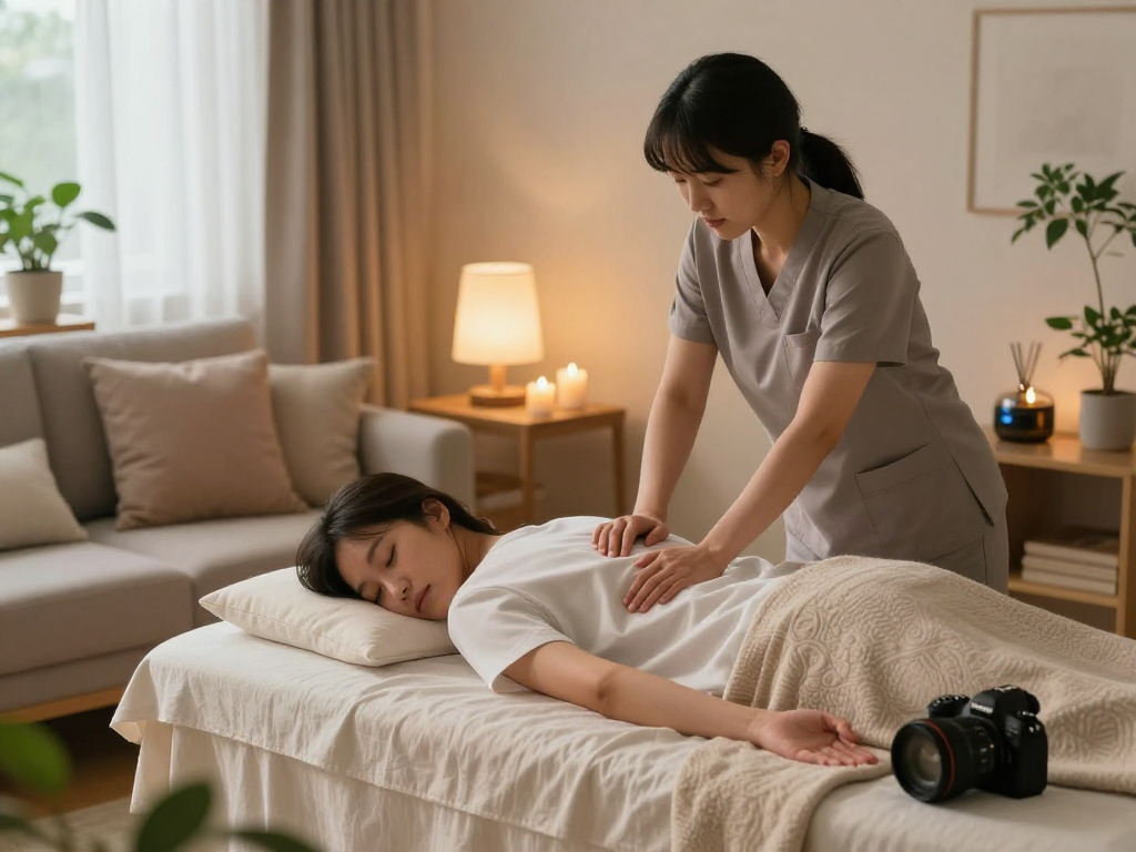 의왕출장마사지 experience in a tranquil home setting with a professional therapist providing calming therapy.