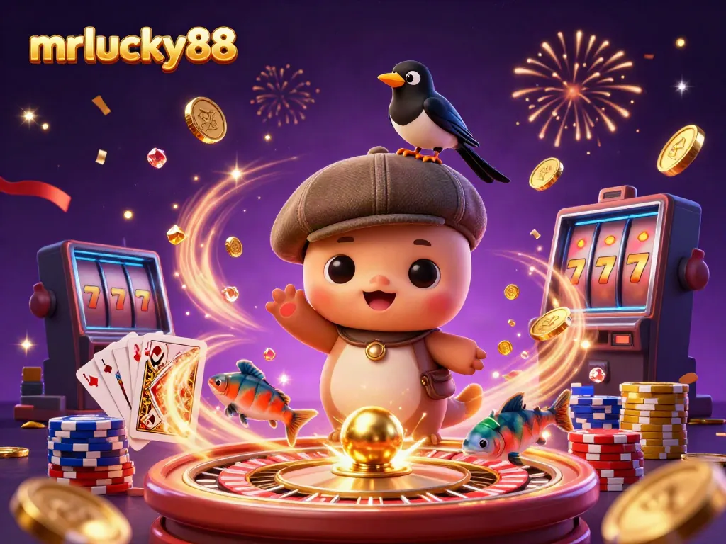 Experience the excitement at mrlucky88 with vibrant casino-themed characters and dynamic game elements.