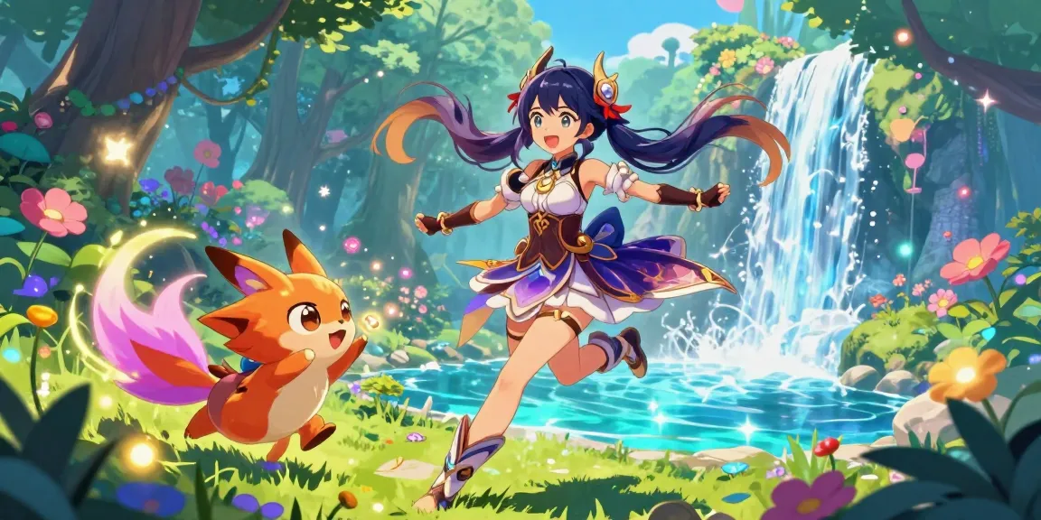 Dynamic ecchi character in vibrant fantasy setting, showcasing ai ecchi art style.