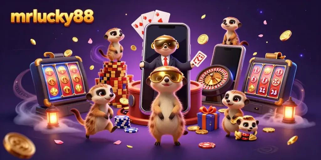 Engage with thrilling games at mrlucky88, a vibrant casino experience featuring playful meerkats.