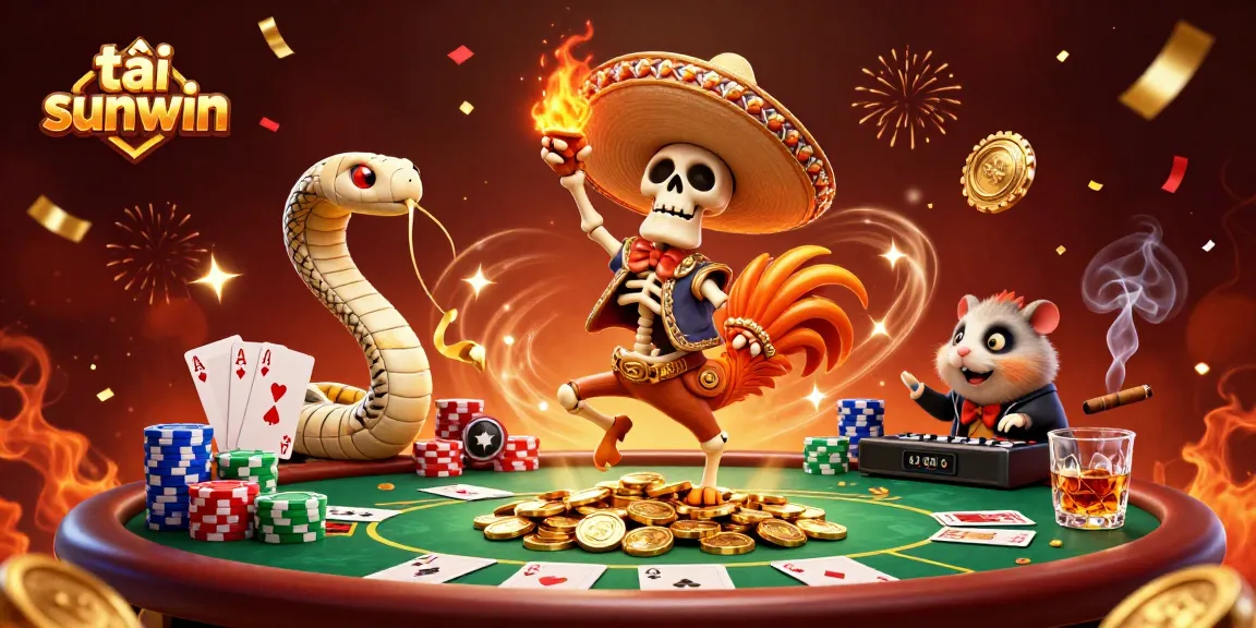 Experience winning vibes while tải sunwin and celebrating on a mountain of golden coins in a vibrant casino scene.