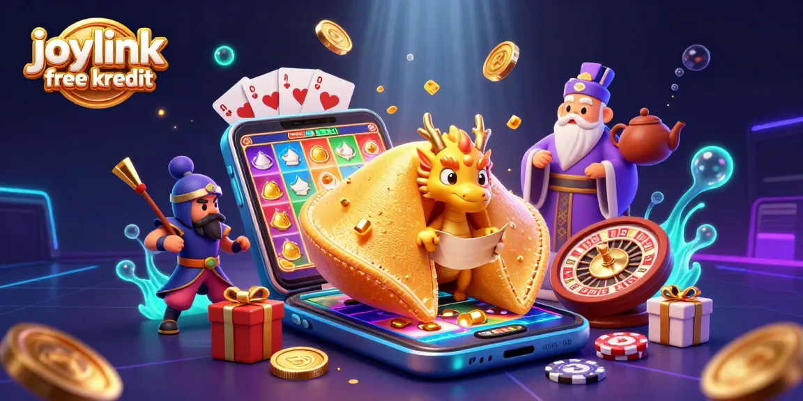 Experience joylink free kredit with a dynamic 3D illustration showcasing winning casino elements and vibrant gameplay action.