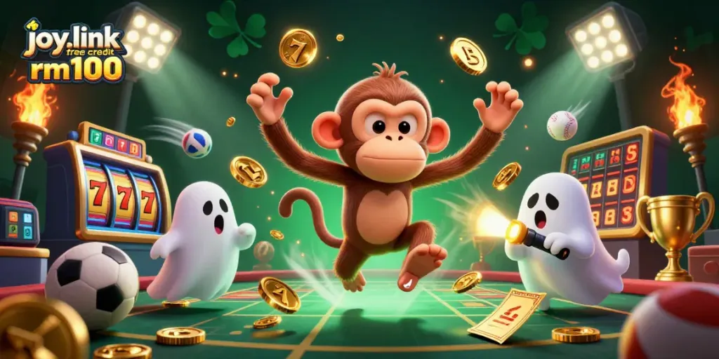 Experience joy.link free credit rm100 through a vibrant 3D casino scene of playful characters and exciting gambling elements.