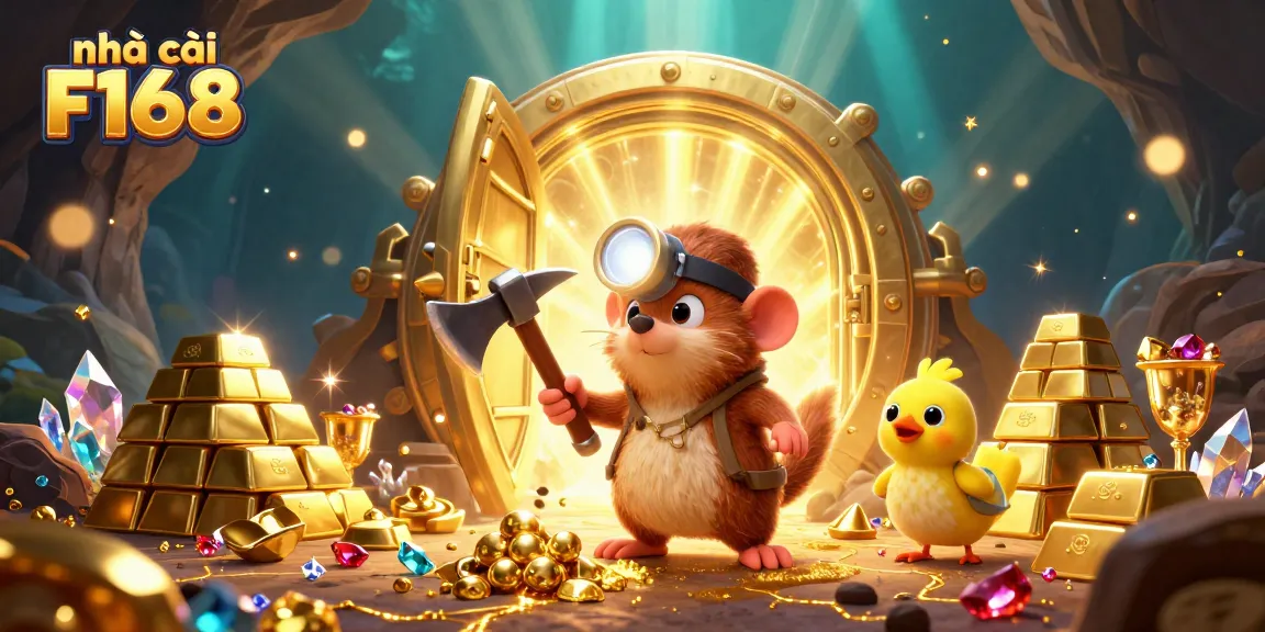Win big at nhà cái F168 with a dynamic treasure hunter scene showcasing the excitement of online gambling.