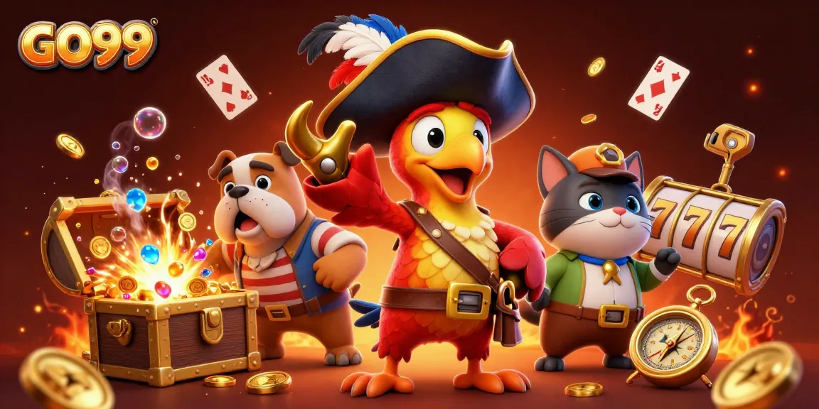 Engage in exciting gaming adventures with GO99's vibrant casino scene featuring pirates and treasures.