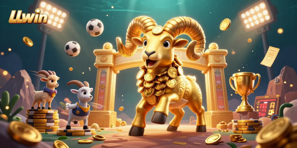 Experience dynamic betting action at LLwin with this vibrant 3D depiction of a golden ram charging through a bustling casino scene.