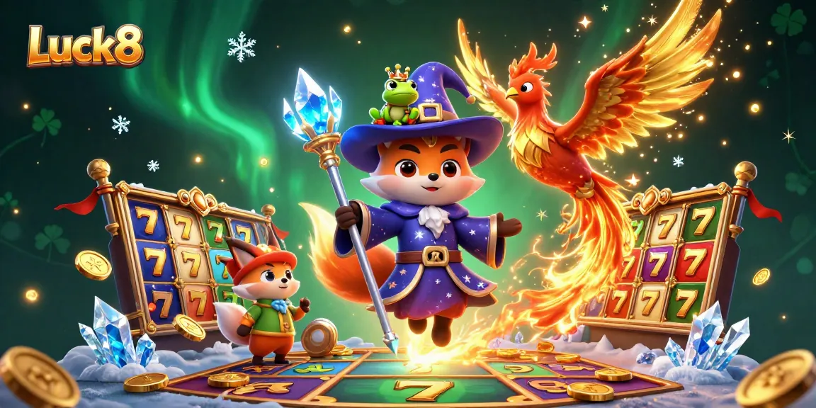 Engage in Luck8's vibrant slot experience with whimsical magical characters and dynamic game elements.