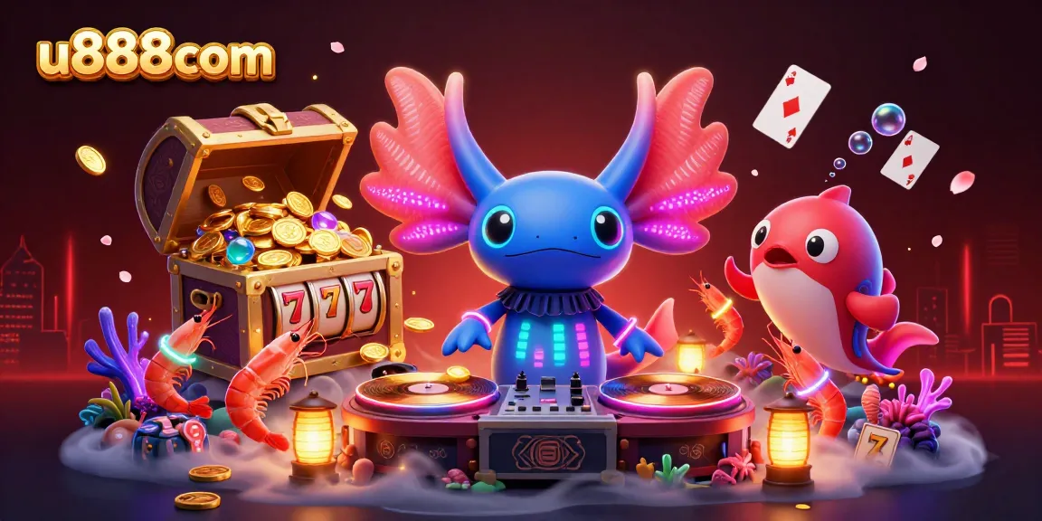 Experience gaming thrills at u888com with vibrant characters and captivating casino elements in a rich underwater scene
