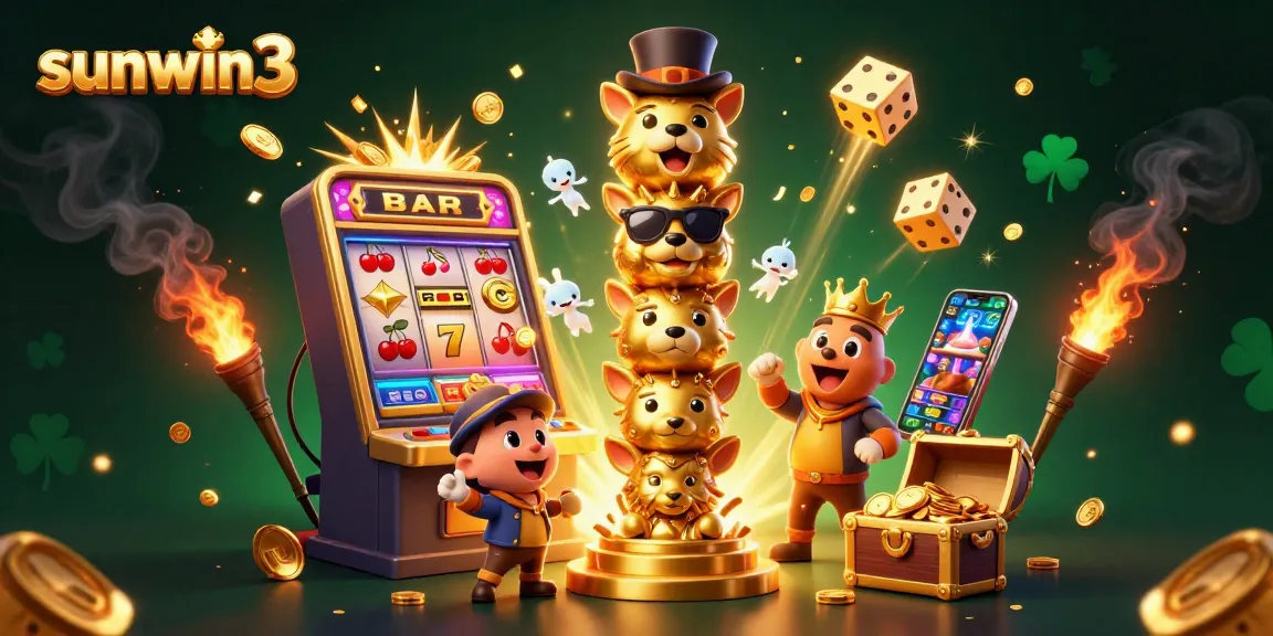 Experience the excitement of sunwin3 with vibrant 3D cartoon illustrations of golden totem poles and jackpot rewards.