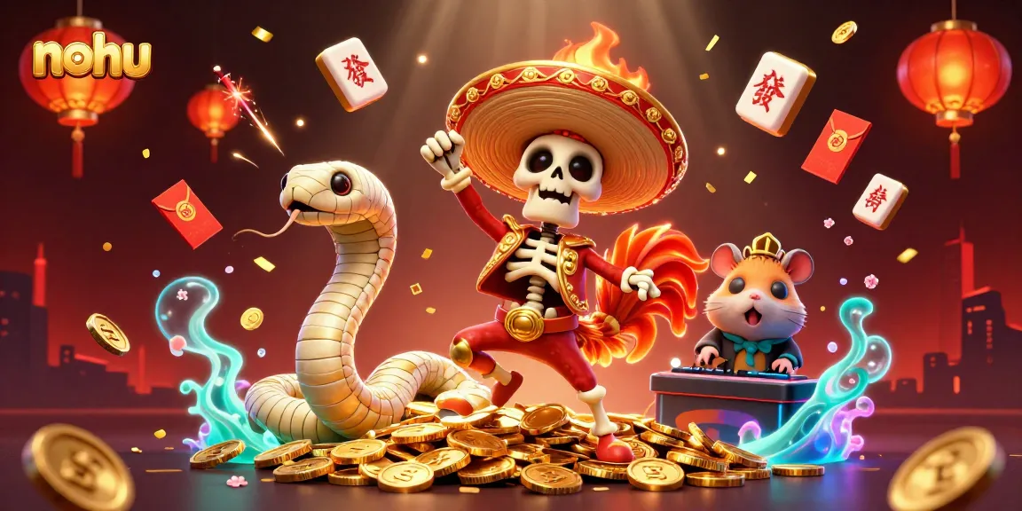 Experience nohu excitement with festive characters and vibrant elements in a lively casino scene.