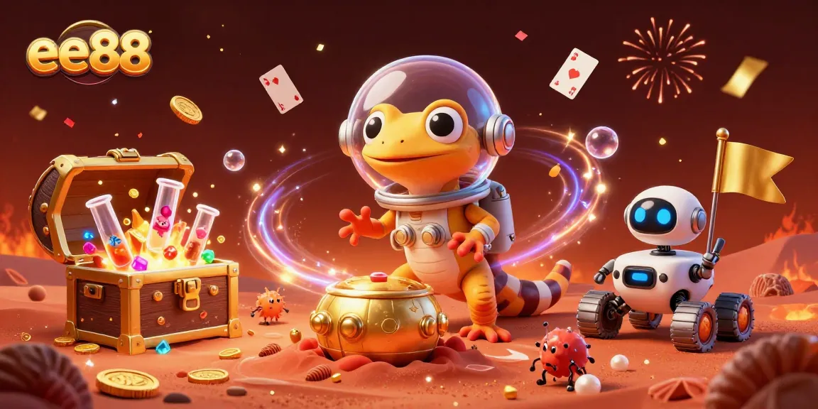 Get lucky with ee88 at a vibrant alien casino scene full of treasures and fun!