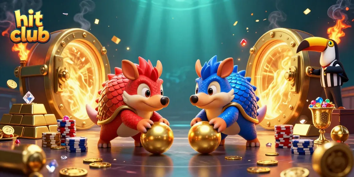 Experience the thrill at hit club with animated pangolins rolling through poker chips and golden treasures.